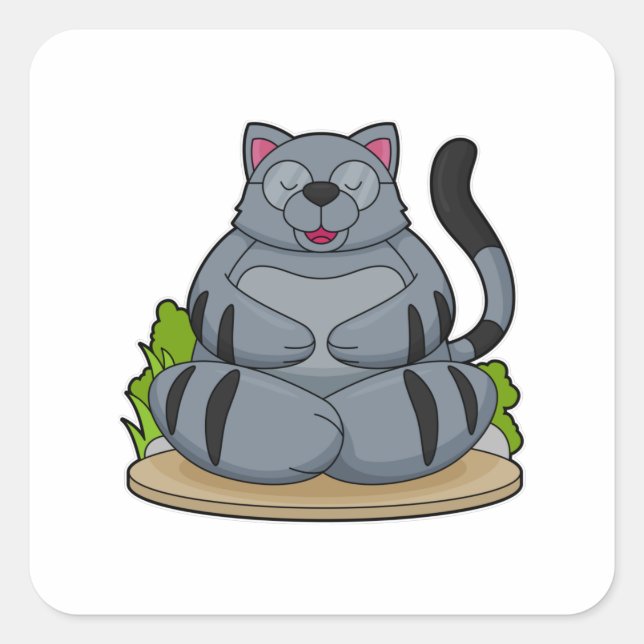 Cat at Yoga Fitness Square Sticker (Front)