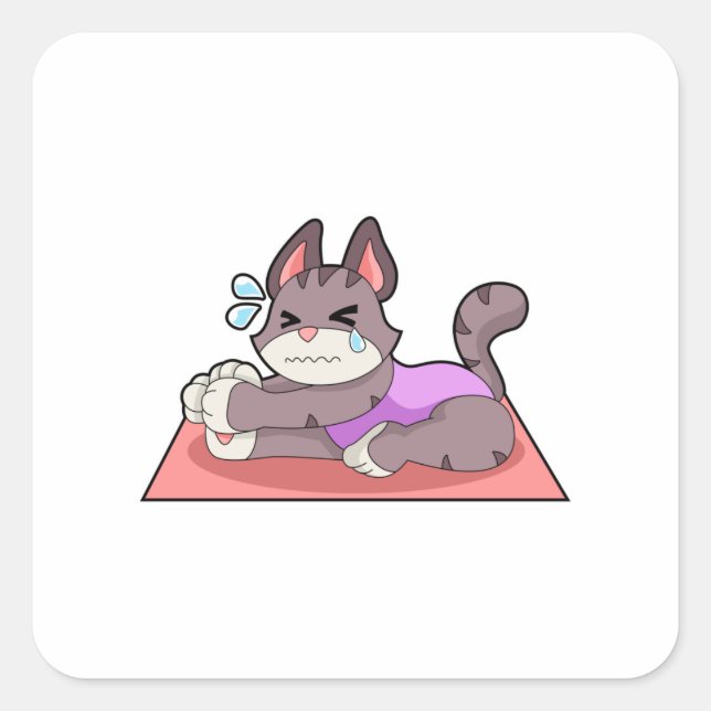 Cat at Yoga Fitness Square Sticker (Front)