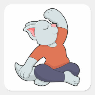 Cat at Yoga in Cross legged Square Sticker
