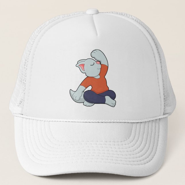 Cat at Yoga in Cross legged Trucker Hat (Front)
