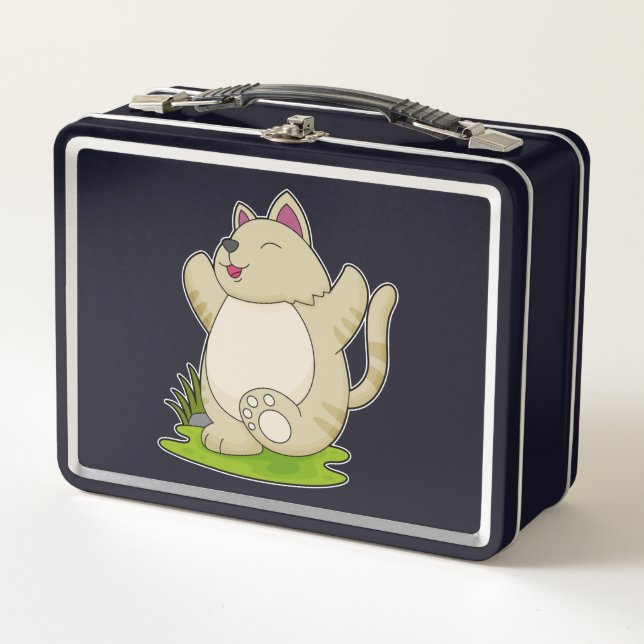 Cat at Yoga Metal Lunch Box (Front)