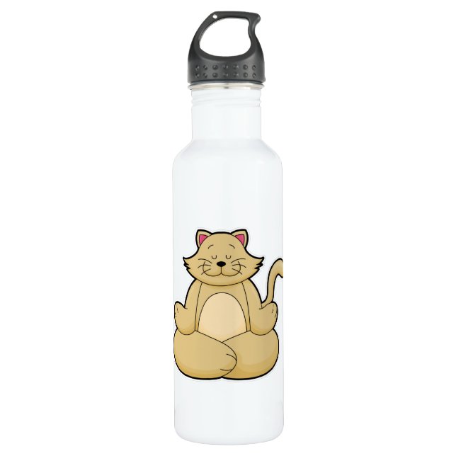 Cat at Yoga Stretching exercise in Cross legged 710 Ml Water Bottle (Front)