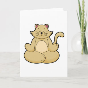 Cat at Yoga Stretching exercise in Cross legged Card
