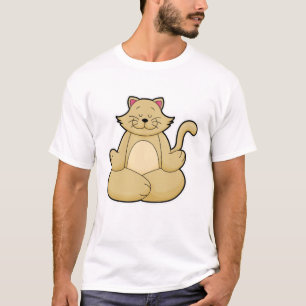 Cat at Yoga Stretching exercise in Cross legged T-Shirt