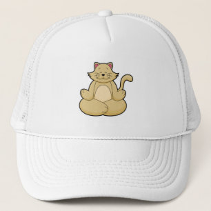 Cat at Yoga Stretching exercise in Cross legged Trucker Hat