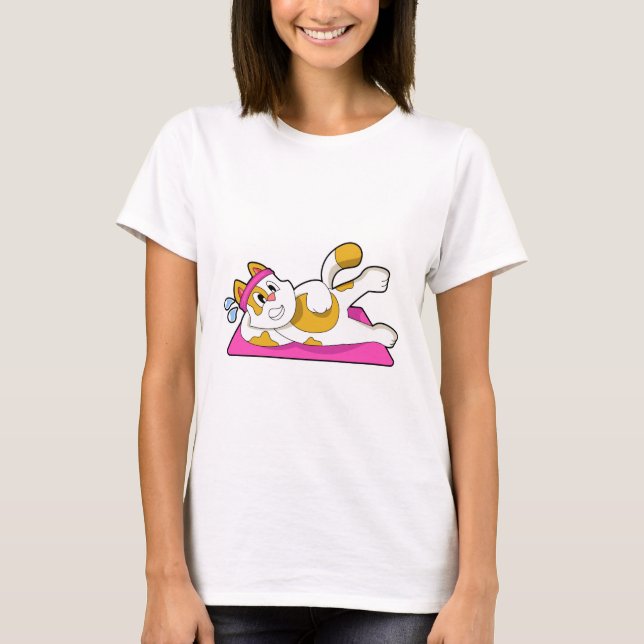 Cat at Yoga Stretching exercise T-Shirt (Front)
