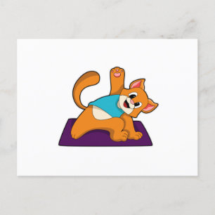 Cat at Yoga with Yoga mat Postcard