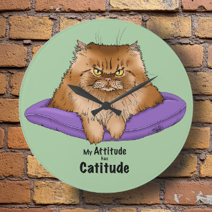 Cat Attitude Funny Large Clock