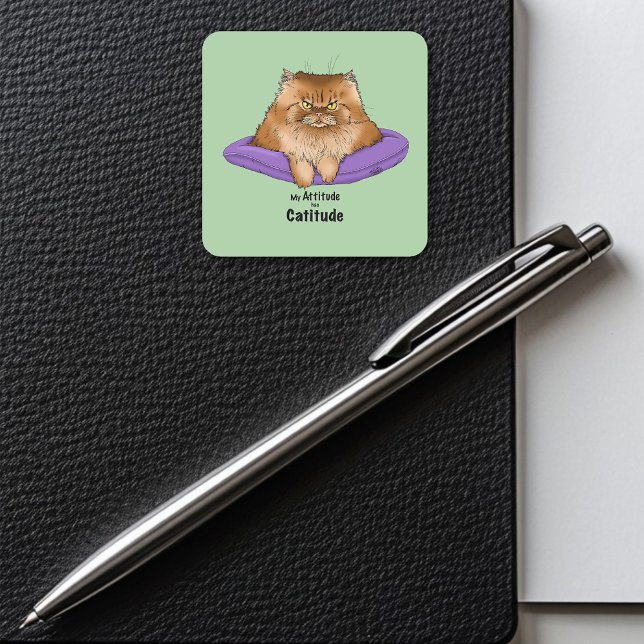 Cat Attitude Funny Square Sticker (Creator Uploaded)