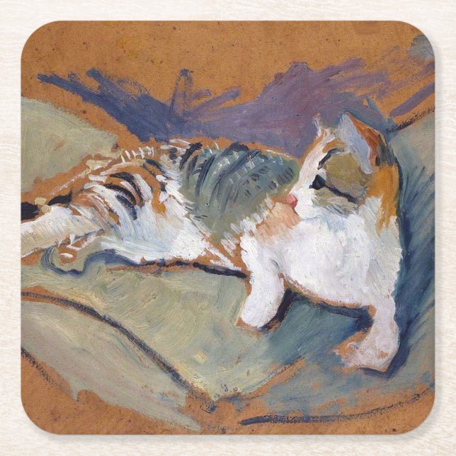 Cat, August Macke Square Paper Coaster (Front)