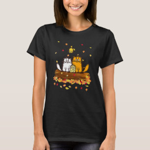 Cat Autumn Fall Leaves Thanksgiving For Boys Girls T-Shirt