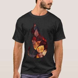 Cat Autumn Leaves Fall Nature Dark Red Black Cat L T-Shirt