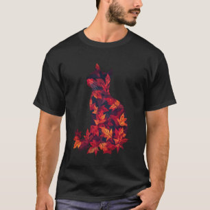 Cat Autumn Leaves Fall Nature Dark Red Cat Lover T-Shirt