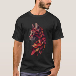 Cat Autumn Leaves Fall Nature Dark Red Maine Coon T-Shirt