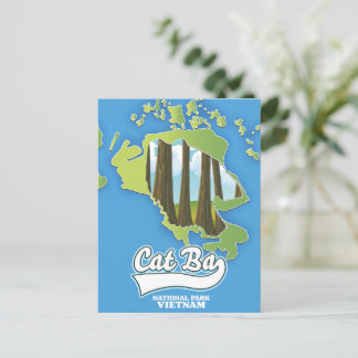 cat ba national park vietnam travel map postcard