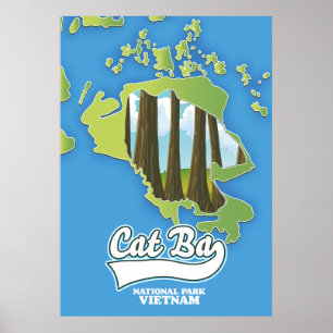 cat ba national park vietnam travel map poster