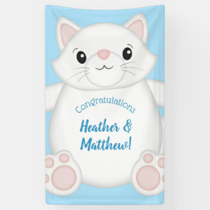 Cat Baby Shower Kitty Blue Banner