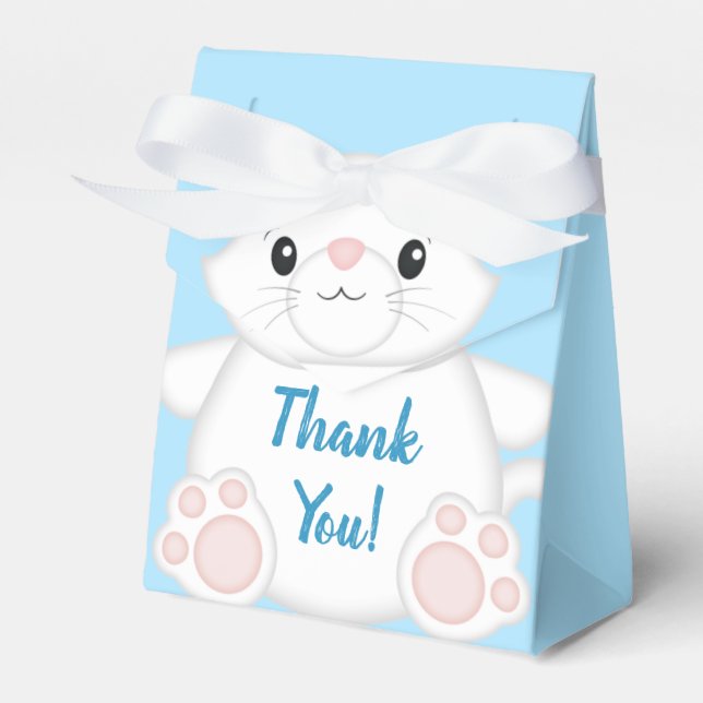 Cat Baby Shower Kitty Blue Boy Favour Box (Front Side)