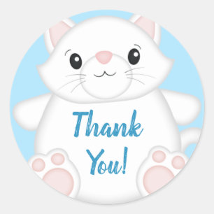 Cat Baby Shower Kitty Blue Classic Round Sticker