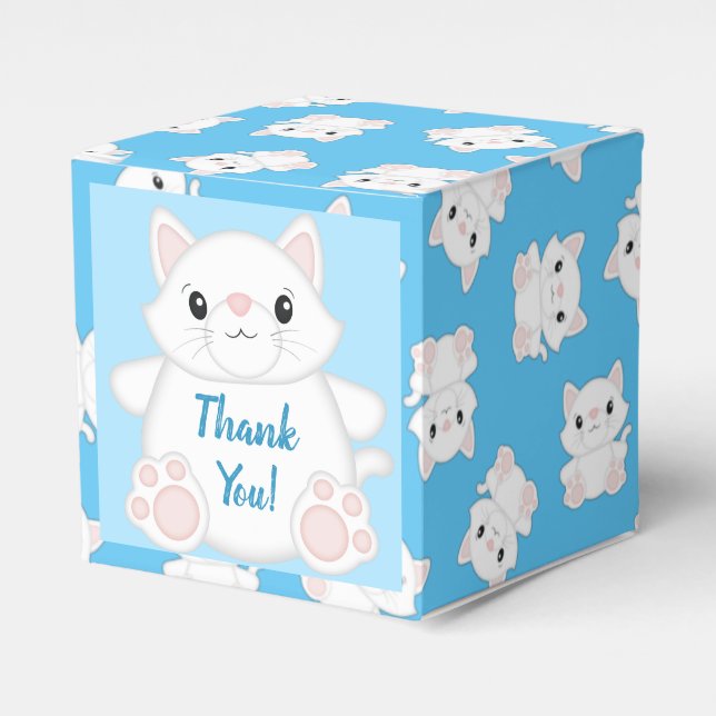 Cat Baby Shower Kitty Blue Favour Box (Front Side)