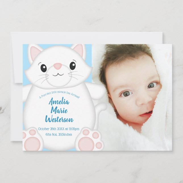 Cat Baby Shower Kitty Blue Invitation (Front)