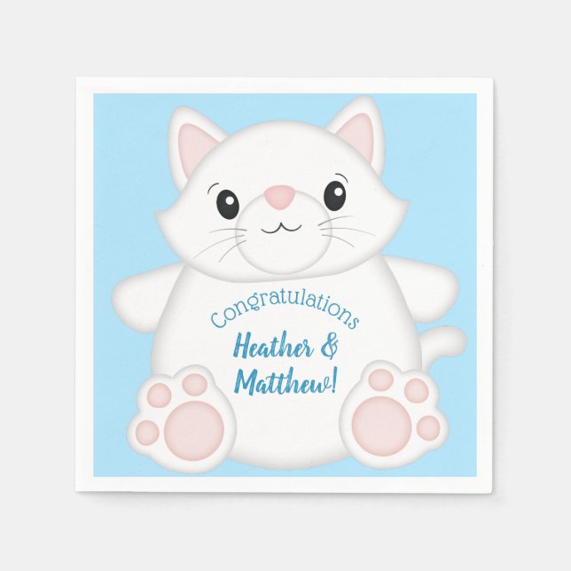 Cat Baby Shower Kitty Blue Napkin (Front)