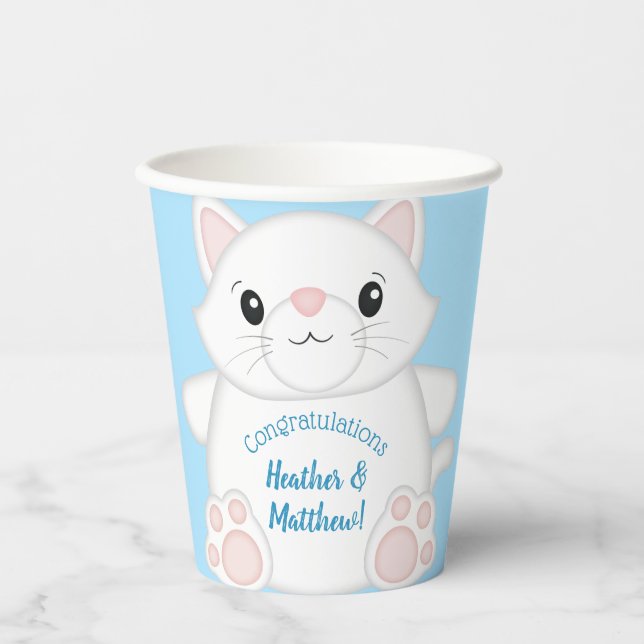 Cat Baby Shower Kitty Blue Paper Cups (Front)