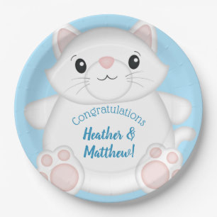 Cat Baby Shower Kitty Blue Paper Plate