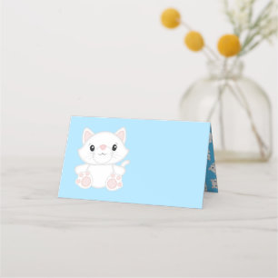Cat Baby Shower Kitty Blue Place Card
