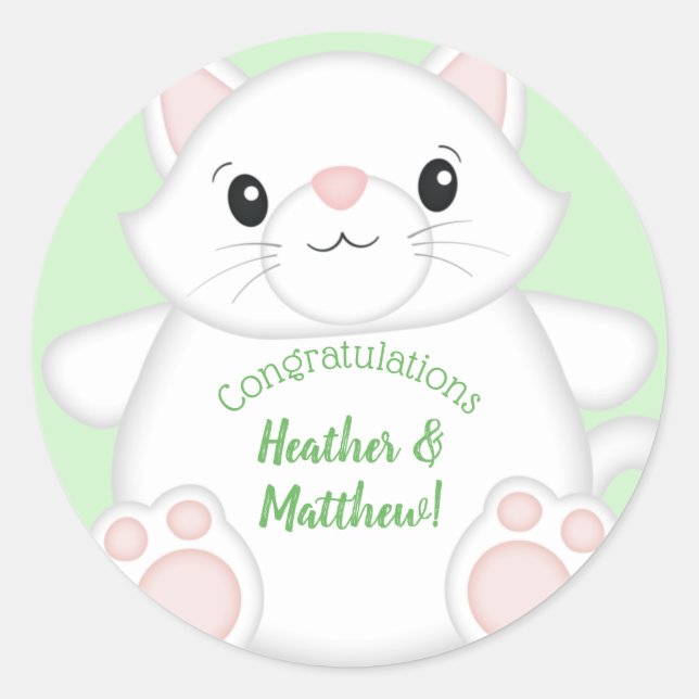 Cat Baby Shower Kitty Classic Round Sticker (Front)