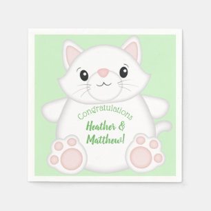 Cat Baby Shower Kitty Green Napkin