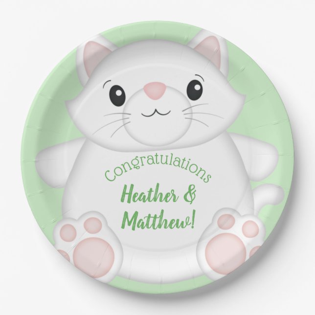 Cat Baby Shower Kitty Paper Plate (Front)