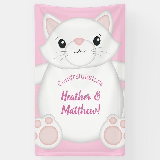 Cat Baby Shower Kitty Pink Banner (Vertical)