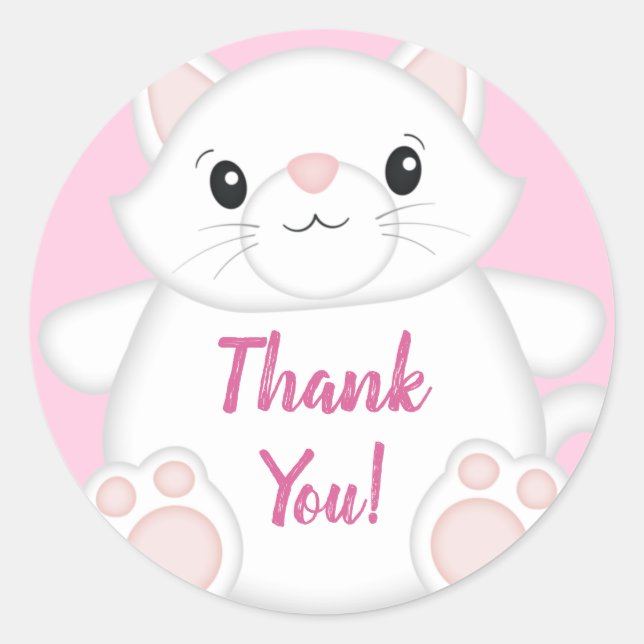 Cat Baby Shower Kitty Pink Classic Round Sticker (Front)