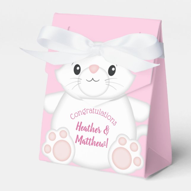 Cat Baby Shower Kitty Pink Favour Box (Front Side)