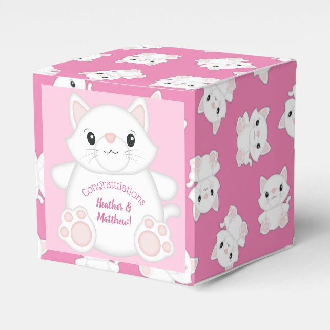 Cat Baby Shower Kitty Pink Favour Box (Front Side)