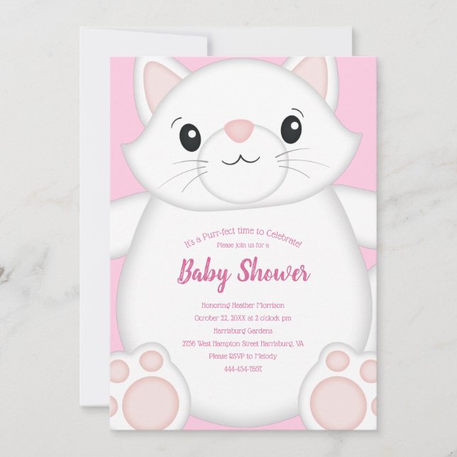 Cat Baby Shower Kitty Pink Invitation (Front)