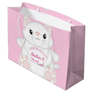 Cat Baby Shower Kitty Pink Large Gift Bag