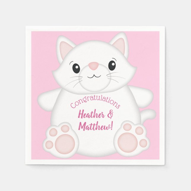 Cat Baby Shower Kitty Pink Napkin (Front)