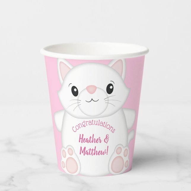 Cat Baby Shower Kitty Pink Paper Cups (Front)