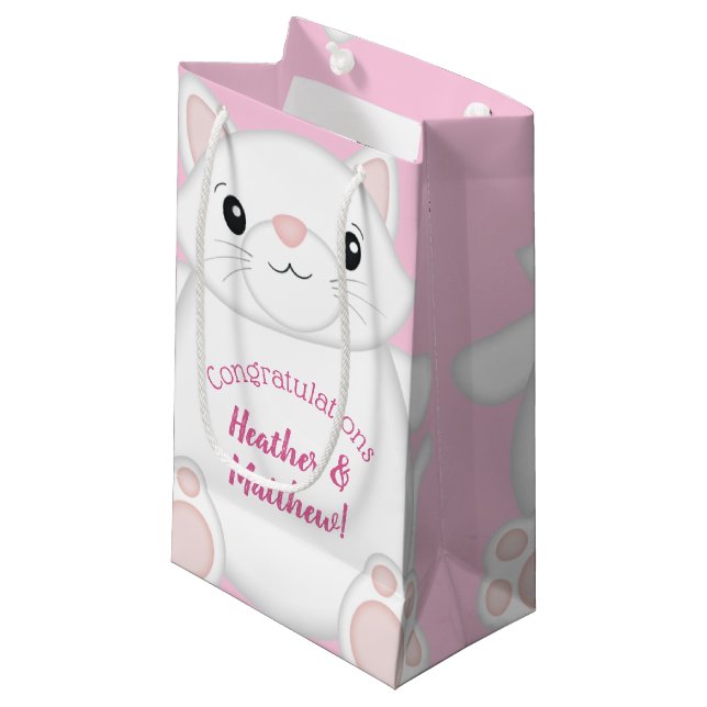 Cat Baby Shower Kitty Pink Small Gift Bag (Front Angled)