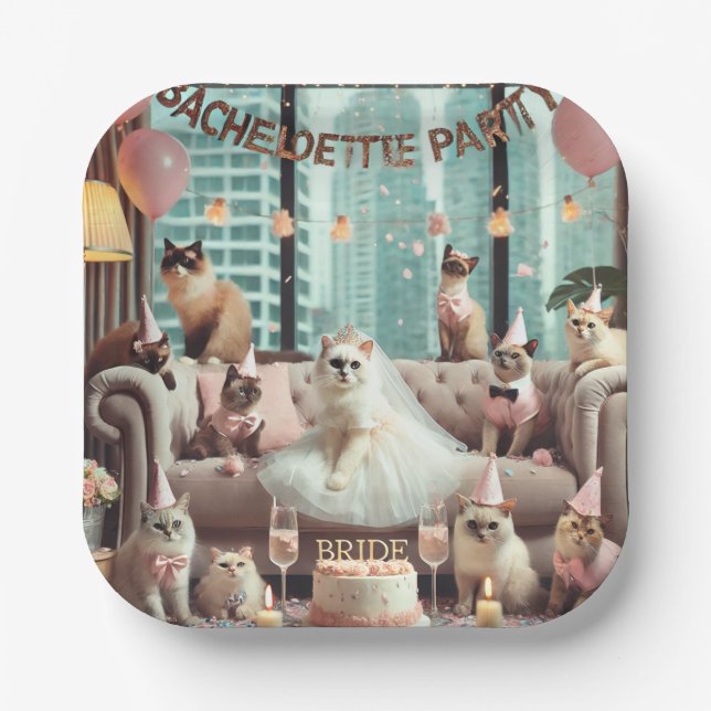 Cat Bachelorette Party in Pink theme Paper Plate (Front)