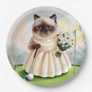 Cat Bachelorette Party on putting green Paper Plate