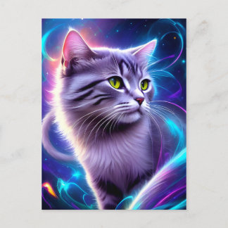Cat , background in low neon colors postcard