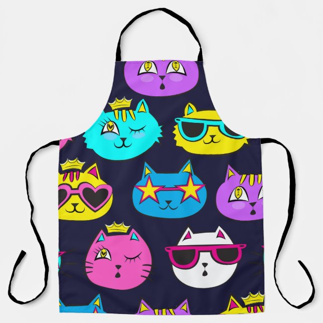 Cat badges, pop art textile apron (Front)