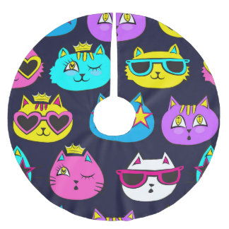 Cat badges, pop art textile brushed polyester tree skirt