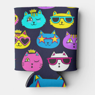 Cat badges, pop art textile can cooler