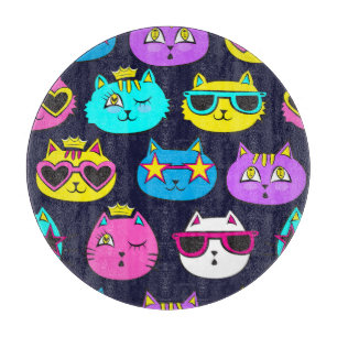 Cat badges, pop art textile cutting board
