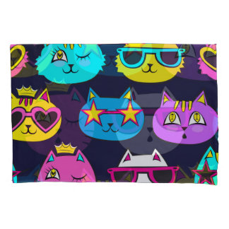 Cat badges, pop art textile pillowcase