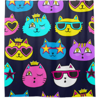 Cat badges, pop art textile shower curtain